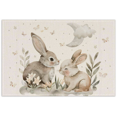 Abwaschbar Doppelseitig Tischsets 6er Set, Ostereier mit Blüten Cartoon Kaninchen tischdeko Ostern Frühling Bankett Tischsets Urlaub Party Dekor Tischsets Saisonal Platzsets