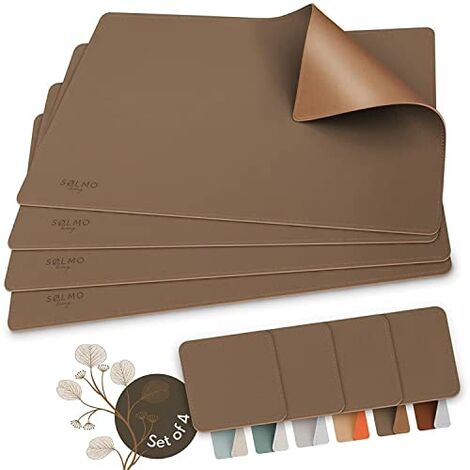 Abwischbares Leder Tischset - Ohne Untersetzer - Braun/Gold - multicolor