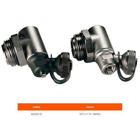 AC 630 Terminale orientabile per collettore con rubinetto di scarico incorporato in ottone. Misura 1/2" F x 1" M 500255