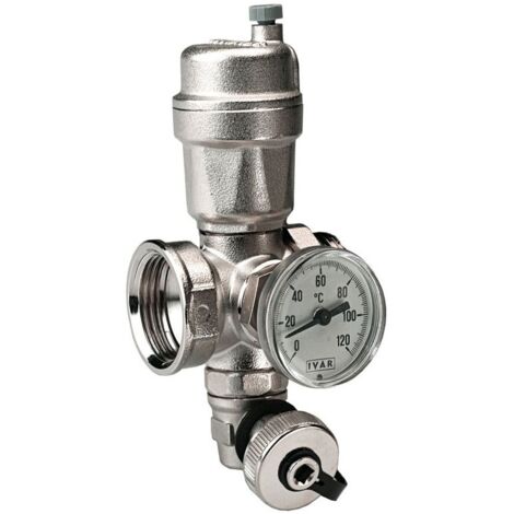 AC 6450 Bocchettone 1" F x 1" M a tenuta morbida per valvole a sfera con termometro orientabile, valvola di sfiato automatica e rubinetto di svuotamento orientabile 500124