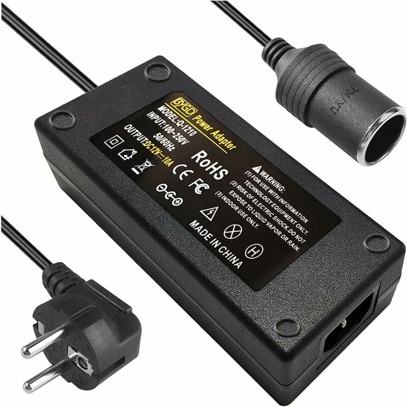 AC à DC Adaptateur 12V 10A 120W, 220V Convertisseur Prise Allume-Cigare de Voiture Adaptateur alimentation