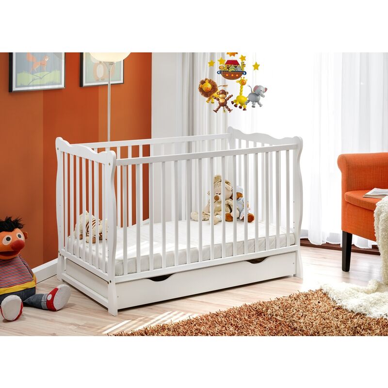 Bim Furniture - Lit berceau pour bébés avec commode 124x82x71 Cm en bois de pin Ala blanc