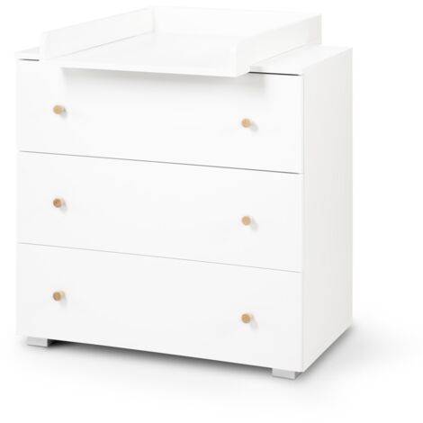 Ac-Deco – Commode 3 tiroirs en bois aggloméré – Plateau à langer amovible – Dimensions L 80 x l 81 x P 48 cm – Blanc – Collection Karolina