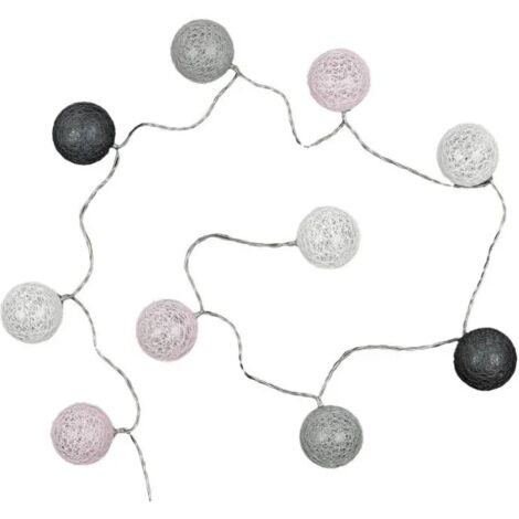 Ac-Deco – Guirlande lumineuse à LED 10 boules 175cm – Couleurs gris, rose et blanc – Fonctionne avec 2 piles AA – Décoration intérieure moderne