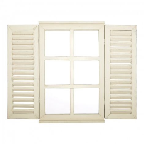 Ac-Deco – Miroir de jardin avec portes battantes en bois – Dimensions L 38,8 cm x l 3,9 cm x H 59 cm – Surface réfléchissante haute qualité – Blanc cassé