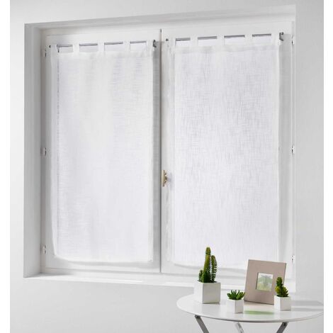 Ac-Deco – Paire de rideaux voilages effet lin blanc 60x90 cm – 100% polyester – Finition à 5 passants – Lavable en machine à 30°