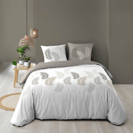 Ac-Deco – Housse de couette 240 x 220 cm – 100% coton 57 fils/cm² – Imprimé feuillage moderne – Lavable en machine à 40°C