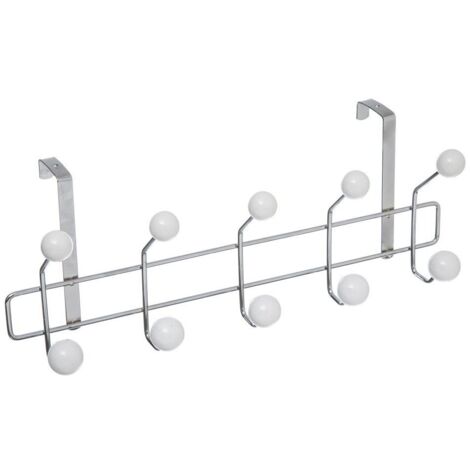 Ac-Deco – Patère murale avec 10 crochets – Support en métal chromé – Installation rapide sans outil – Pour toutes les portes standard