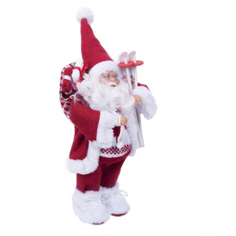 Ac-Deco – Père Noël traditionnel en habit rouge et blanc H 30 cm – Décoration festive pour intérieur – Polyester – Hauteur 40 cm