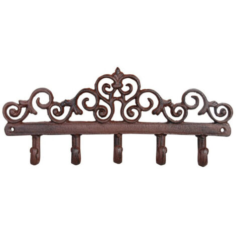 Ac-Deco – Porte-manteau en fonte marron avec 5 crochets – Dimensions L 32,1 x l 3,8 x H 13,9 cm – Fixation murale facile