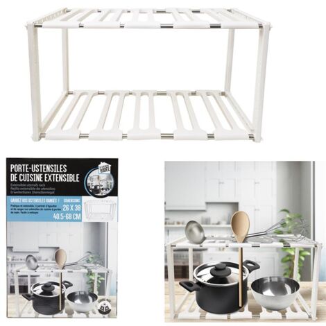 Ac-Deco – Porte ustensiles de cuisine extensible – Rangement optimisé sous évier – Facile à nettoyer – Accessoire de rangement en acier inoxydable