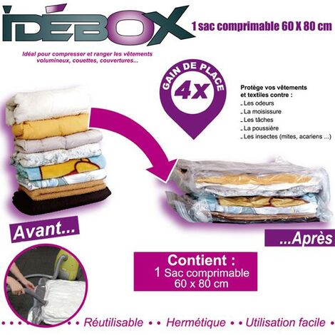 Ac-Deco – Sac de rangement sous vide 60x80 cm – Réduit volume jusqu'à 75% – Protège contre humidité, poussière et acariens – Idéal pour couettes et couvertures