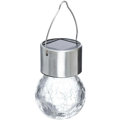 Ac-Deco – Suspension solaire en verre craquelé D6cm – Panneau solaire intégré – Autonomie 6-8h – Support en inox pour extérieur