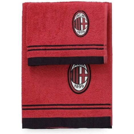 AC Milan 8907 020 2110 Set Asciugamano e Ospite in Spugna, 100% Cotone, Rosso/Nero, 100X60X1 Cm, 2 unità
