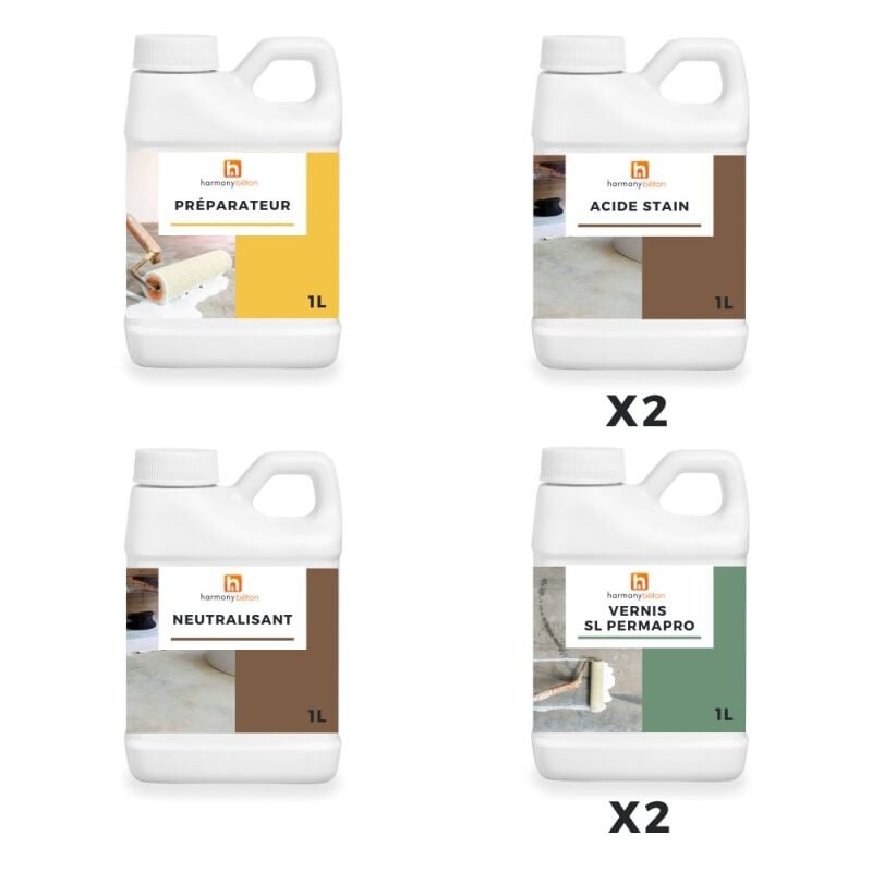 Harmony Beton - Kit complet Acide Stain - as 01 Châtaigne 10 m² - Harmony Béton