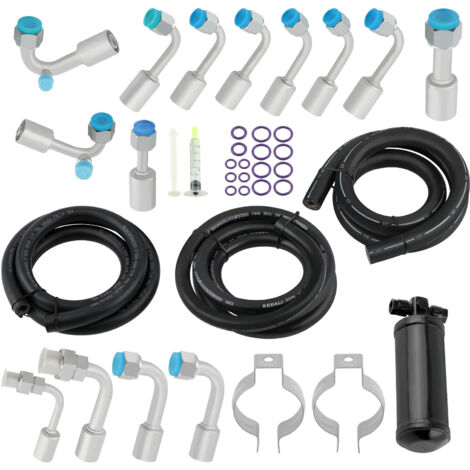 AC System Repair Kit 134A R-Ring Beadlock Fitting 15ft Hose Service Port Set