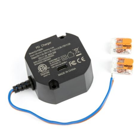 TLILY AC to USB C Adapter Flush Wall-Mounted Power Supply for USB-C Tablets 5-20V with Output 30W Charger AC-USBC-EU