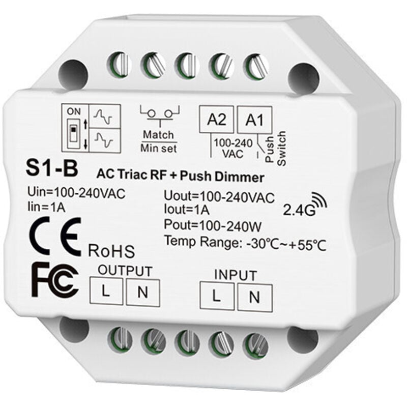 Ac triac rf Dimmer - Variateur led Dimmable Blanc du Jour 240 kWh/1000h - AC100240V - 52x52x20mm