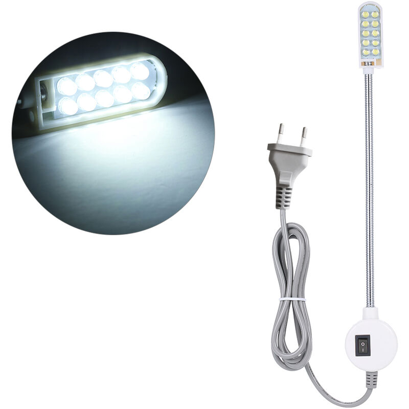 Asupermall - Ac110-245V 0.5W 10 Led Eu Plug Machine a Coudre Lampe Magnetique Bouton De Base Fixe Commutateur Flexible Bendable Gooseneck eclairage