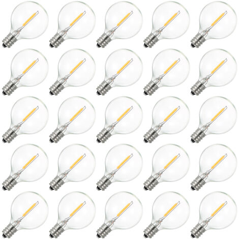 AC230V Globe LED G40 Ampoule Lampe 25 Pack E12 Base Douille Support IP44 Résistance à l'eau Blanc Chaud pour Guirlande Lumineuse Maison Fête Décoration Mariage, Transparent