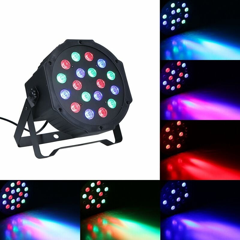 

AC90-240V 18W 18 LED RGB Stage Par Light Accesorio de iluminacion Soportado Activado por sonido / Auto-ejecucion / DMX512 / Maestro-esclavo 4 Modos