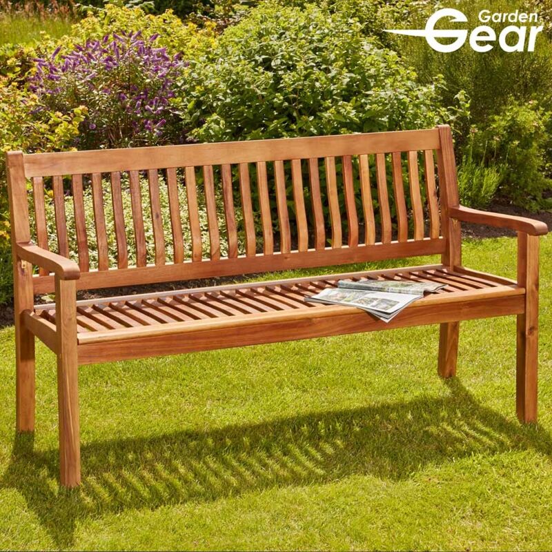 Thompson&morgan - Acacia Hardwood 3-Seater Garden Bench, Water Resistant Furniture for Outdoor Patio & Decking, L149.5 x W62.5 x H90cm