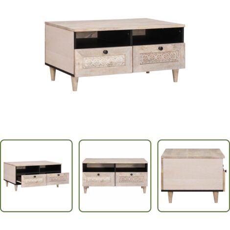 Acacia -  Mesa de Café con cajón 80 x 54 x 40 cm Madera maciza de Acacia