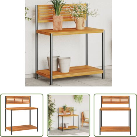 Acacia -  Mesa de trabajo de jardín madera de acacia y acero 90x50x110 cm