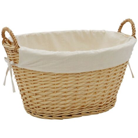 Acacia Oval Laundry Willow Storage Basket with Lining, Honey Finish