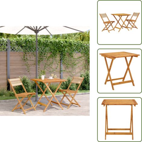 Acacia - vidaXL Juego de bistro de 3 piezas polipropileno y madera maciza beige - Polipropileno