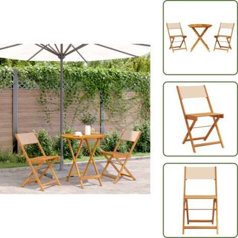 Acacia - vidaXL Juego de bistro de 3 piezas tela y madera maciza bej - Exterior