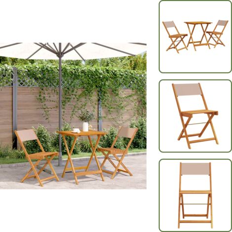 Acacia - vidaXL Juego de bistro de 3 piezas tela y madera maciza taupe - Taza de café