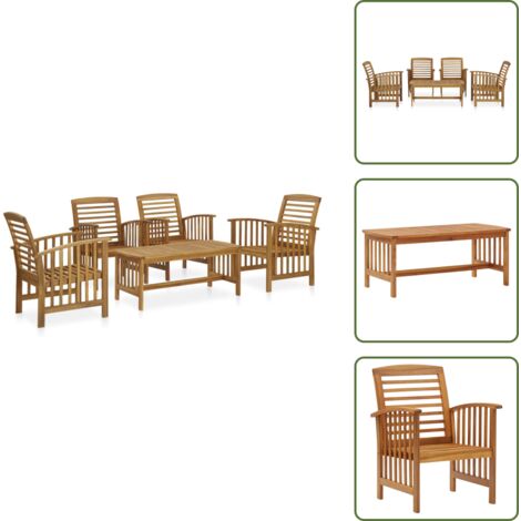 Acacia - vidaXL Juego de muebles de jardín 5 piezas madera maciza de acacia - Mesa de jardín