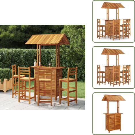 Acacia - vidaXL Juego muebles de bar de jardín 5 piezas madera maciza de acacia - Muebles de exterior