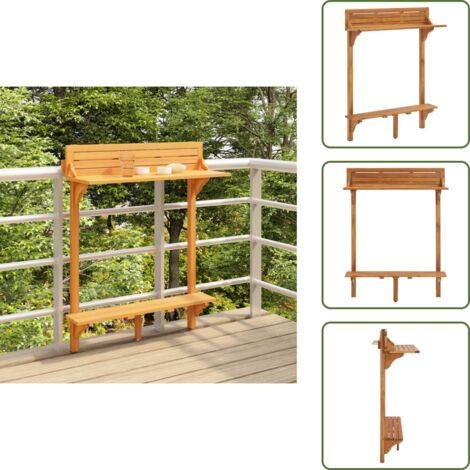 Acacia - vidaXL Mesa alta de balcón de madera maciza de acacia 90x37x122,5 cm - Mesa de exterior