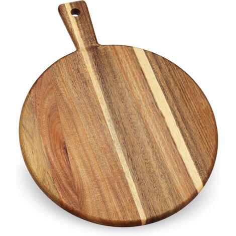 Acacia Wood Cutting Board and Chopping Board with Handle for Meat, Cheese Board, Vegetables, Bread, and Charcuterie - Decorative Wooden Serving Board for Kitchen and Dining Room, Large 17" x 13"