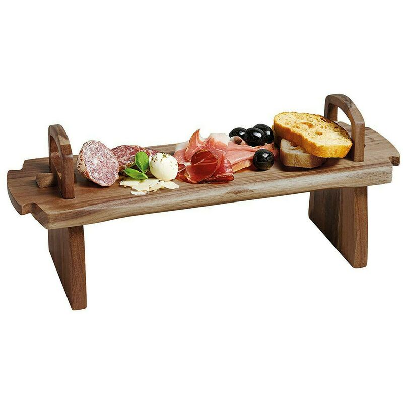 Acacia Wooden Raised Serving Platter for Antipasti, Tapas, Entrees and Desserts, 36 x 13 x 13 cm - Wood