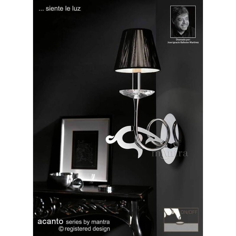 09diyas - Acanto wall light with switch 1 Bulb E14, polished chrome with black shade