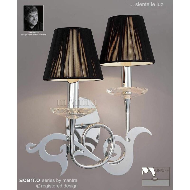 09diyas - Acanto wall light with switch 2 E14 bulbs, polished chrome with black shade