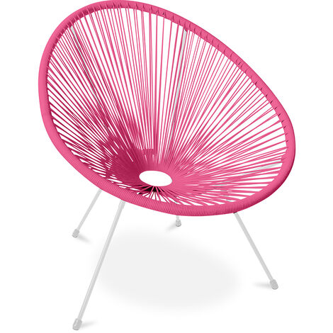 Acapulco Chair - White Legs - New edition Pink Steel, Synthetic Rattan - Pink