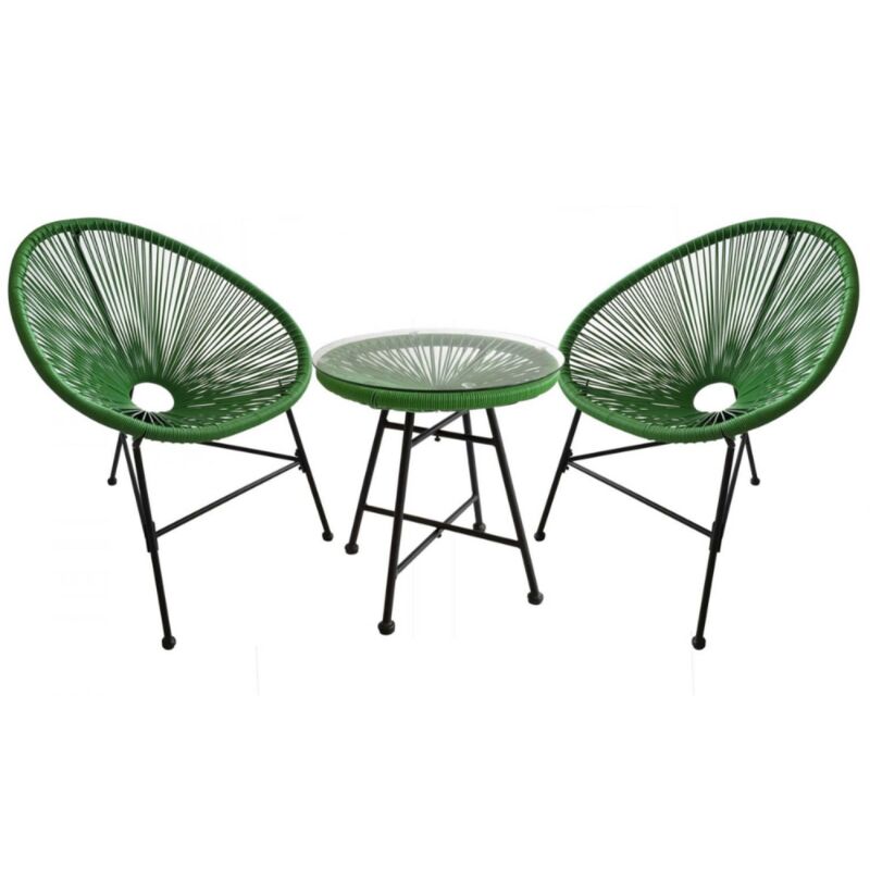 Acapulco : Ensemble 2 fauteuils oeuf + table basse vert