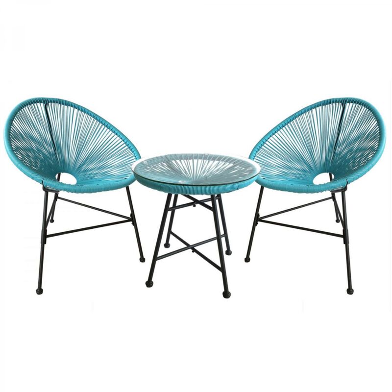 Salon de jardin 2 fauteuils oeuf + table basse bleu acapulco - blue