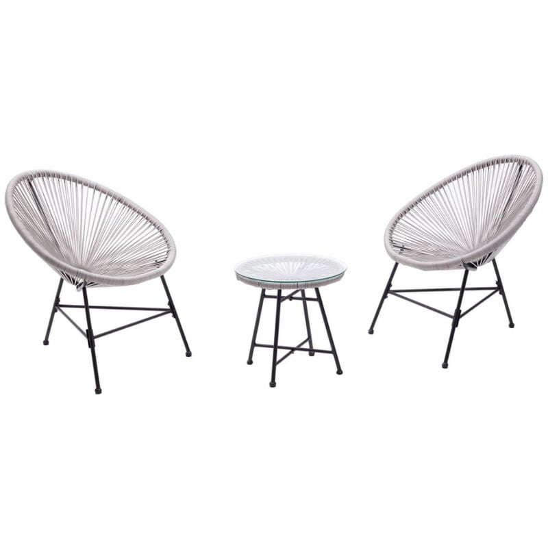 Concept-usine - Acapulco : Ensemble 2 fauteuils oeuf + table basse gris clair