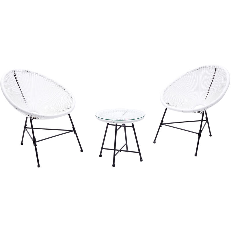 Salon de jardin 2 fauteuils oeuf + table basse blanc acapulco - white