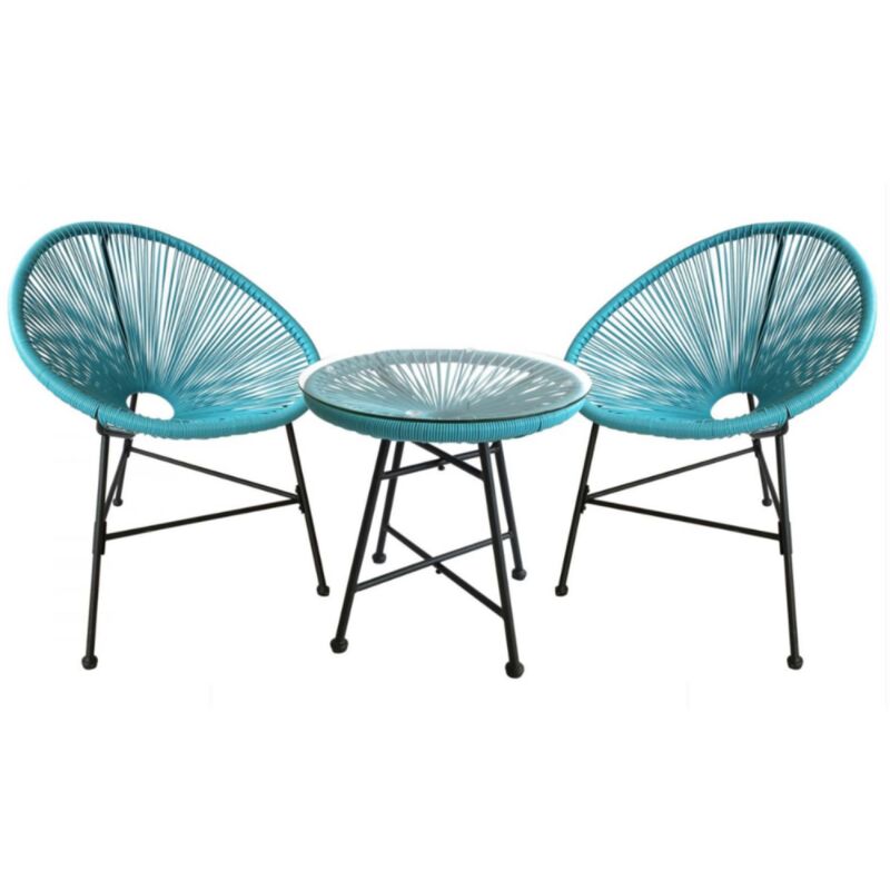 

Acapulco azul: Juego de 2 sillones huevo + mesa de centro - Azul