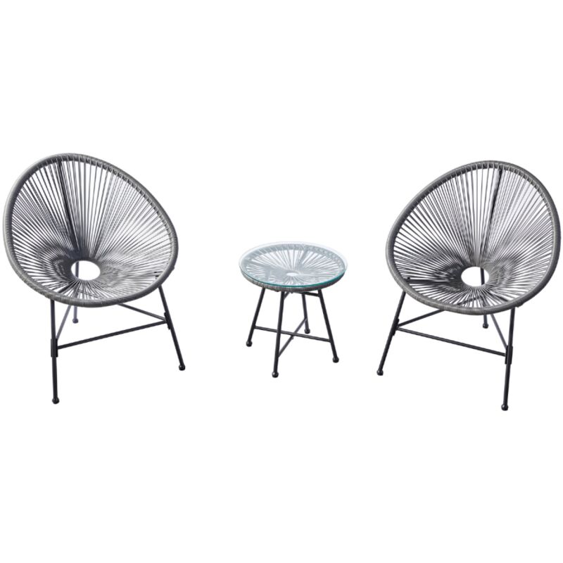 

Acapulco gris: Juego de 2 sillones huevo + mesa de centro - Gris