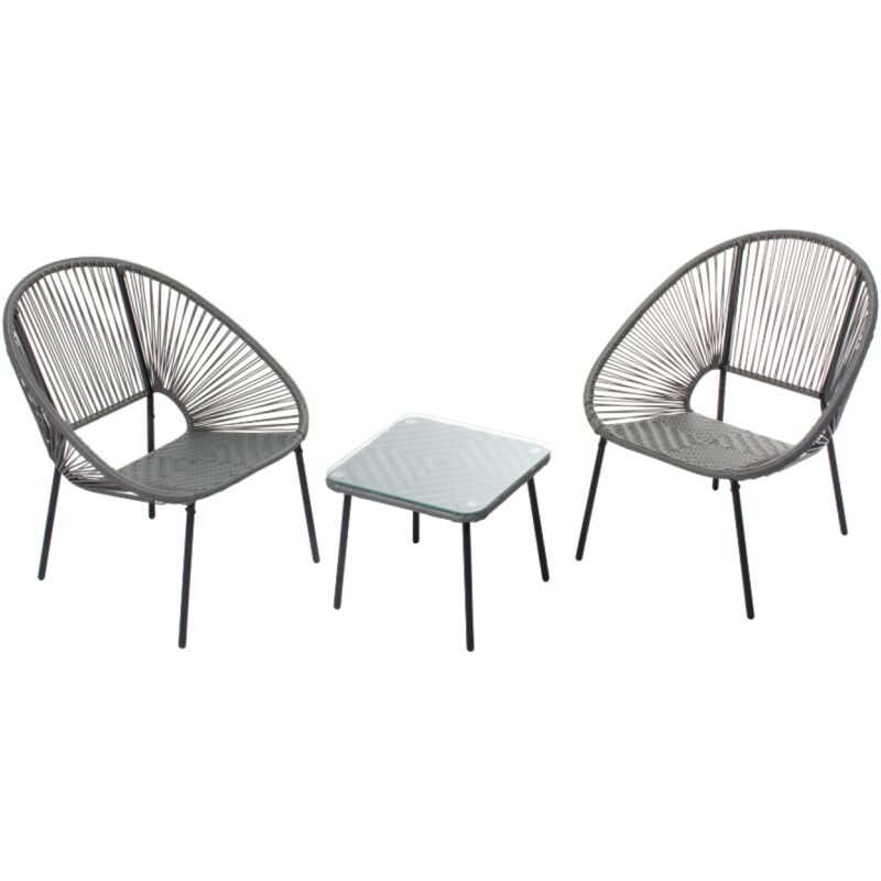 Concept-usine - Acapulco - Set de 2 fauteuils + table basse gris foncé