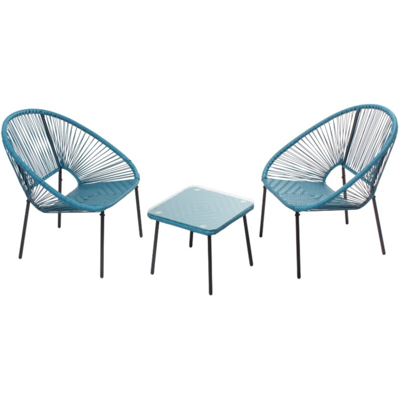 Concept-usine - Acapulco - Set de 2 fauteuils + table basse bleu
