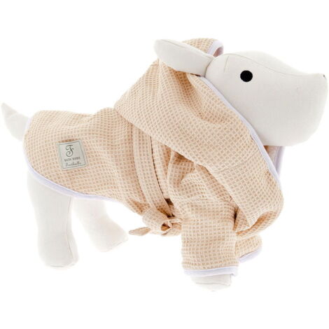 Accappatoio in cotone a nido d'ape interno in soffice spugna con cappuccio e cintura per cani: Small 30 cm - Beige