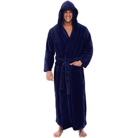 Accappatoio invernale da uomo Ulisem, scialle lungo in peluche, abbigliamento da casa, vestaglia a maniche lunghe, cappotto, vestaglia da uomo, blu, XXL